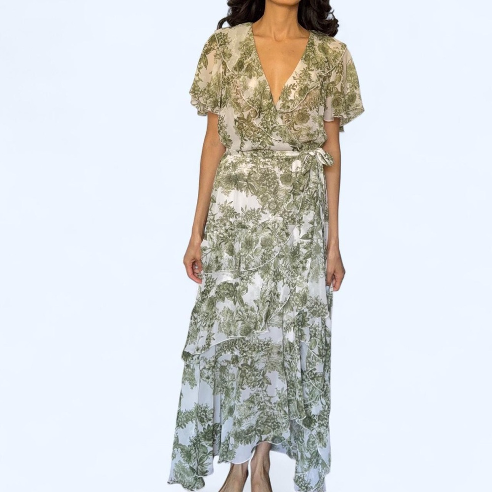 🌿🤍 Kate & Lily Green Floral Ruffle Wrap Dress 🤍🌿